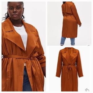 NWT Torrid Copper Dotted Jacquard Self Tie Trench Jacket Sz 0X 12